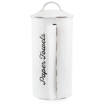 AuldHome Design Farmhouse Paper Towel Holder (White); Rustic Enamelware Countertop Paper Towel Dispenser for Kitchen