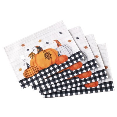 Lakeside Plaid Pumpkin Harvest Table Placemats - Autumn Dining Accent - Set of 4