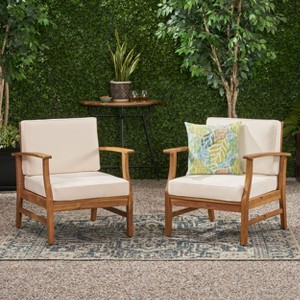 Christopher Knight Home Abena Outdoor Acacia Wood Club Chairs with Cushions(Set of 2) - 1 of 4