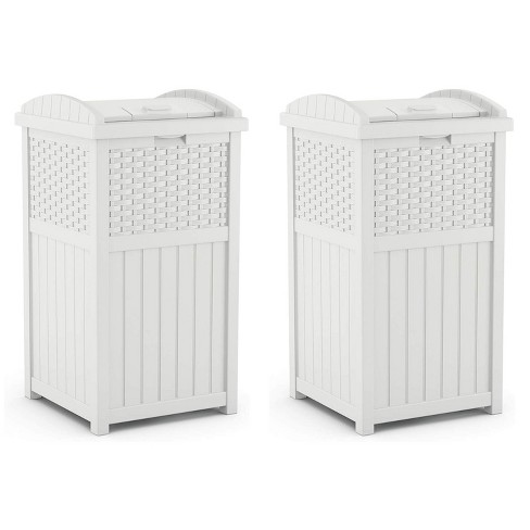 Suncast Wicker Resin Outdoor Hideaway Trash Can Bin with Latching Lid for  Use in Backyard, Deck, or Patio, White (2 Pack)