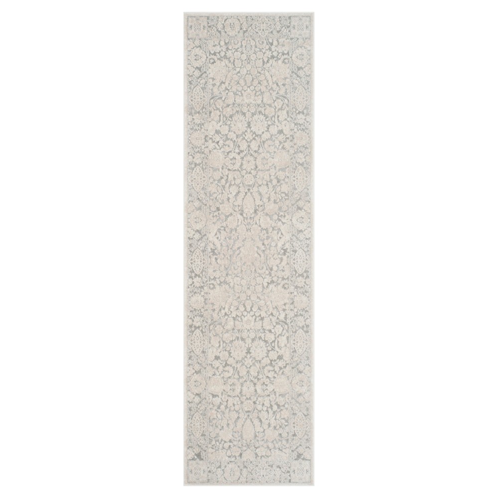 2'3inx8' Runner Maribel Floral Loomed Light Gray/Cream - Safavieh