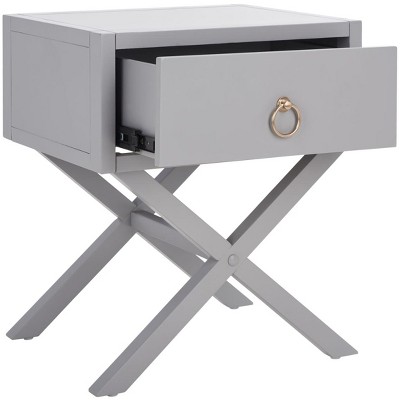 Grey Acacia Wood Cross Leg 1 Drawer Nightstand