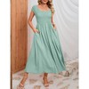 Whizmax Women's Summer Dress Casual Round Neck Short Sleeve Smocked High Waist Maxi Dress with Pockets - 2 of 4
