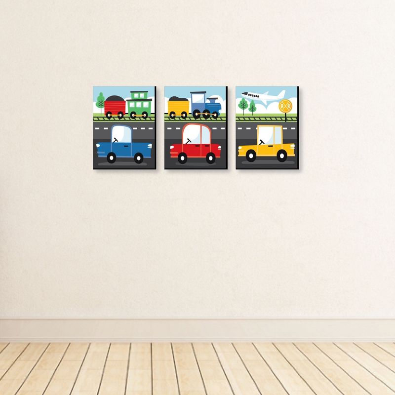 Big Dot of Happiness Cars, Trains, and Airplanes - Transportation Nursery Wall Art and Kids Room Decor - 7.5 x 10 inches - Set of 3 Prints, 3 of 8