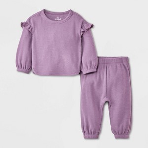 Baby Girls' 2pc Ruffle Cozy Thermal Sweatshirt & Jogger Pants Set - Cat & Jack™ - 1 of 4