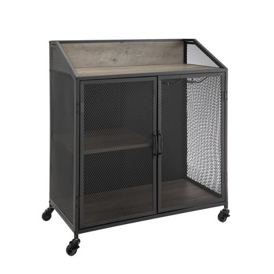 Carter Industrial Metal Mesh Bar Cart on Wheels Rustic Oak - Saracina Home