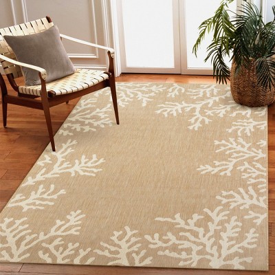 Carmel Sand and White Synthetic Flatwoven Indoor/Outdoor Rug