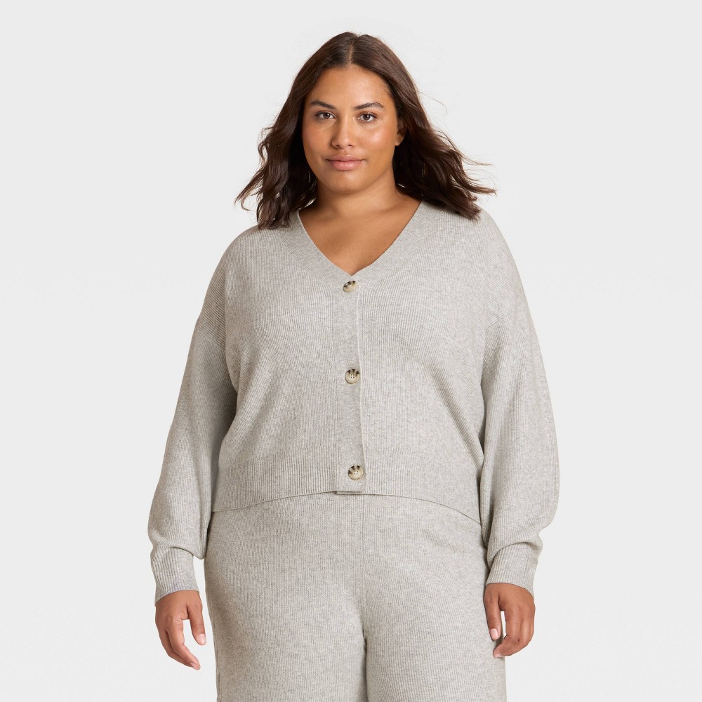 Women's Cable Sweater Cardigan - Auden™ Heather Gray 1X