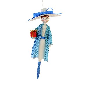 Italian Ornaments 7.0 Inch Beatrix In Turquoise Coat Ornament Italian Diva Shopping Ladies Tree Ornaments - 1 of 3