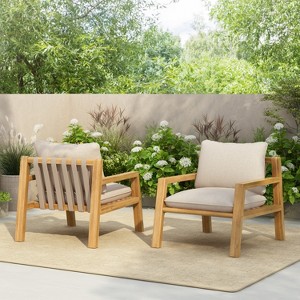 Christopher Knight Home Ihab Patio Rope Weave Acacia Wood Club Chair with Water-Resistant Cushion, Brown/Beige - 1 of 4