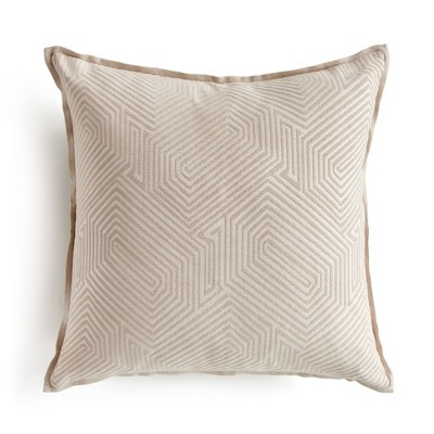 Beige Geometric Jacquard 24" Square Indoor/Outdoor Pillow