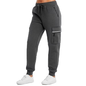 Blue Ice Women's Loose Fit Heavyweight  Tech Fleece Cargo Jogger Pants with Zipper Pockets - 1 of 3