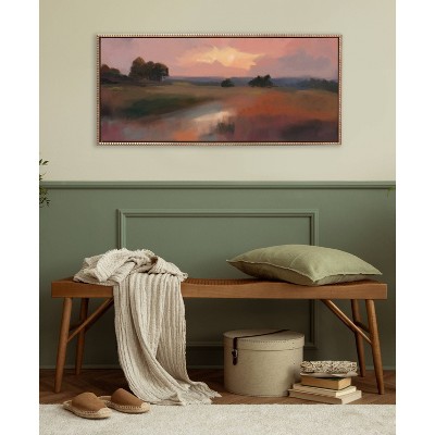 Gold Beaded Framed Abstract Landscape Canvas Art, 18x40