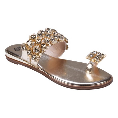 Gc Gold Metallic Rhinestone Toe Ring Flat Sandals : Target