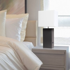Modern Leather Table Lamp with USB and Fabric Shade - Elegant Designs - 1 of 4