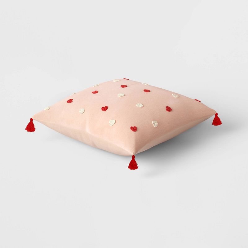 Square Beaded Velvet Valentine&#39;s Day Hearts Pillow Blush - Opalhouse&#8482;, 4 of 6