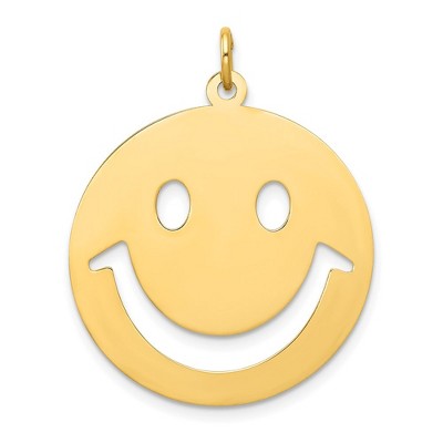 Black Bow Jewelry 14k Yellow Gold Polished Cutout Smiley Face Pendant, 25mm (1 inch)