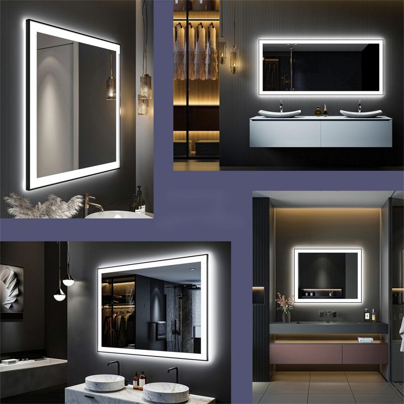 Organnice Black Frame Anti-Fog Dimmable Vanity Bathroom Mirror with Backlit and Front Light, 4 of 5