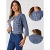 Allegra K Women's Cropped Denim Jacket 3/4 Sleeves Frayed Casual Collarless Jean Jackets - 2 of 4