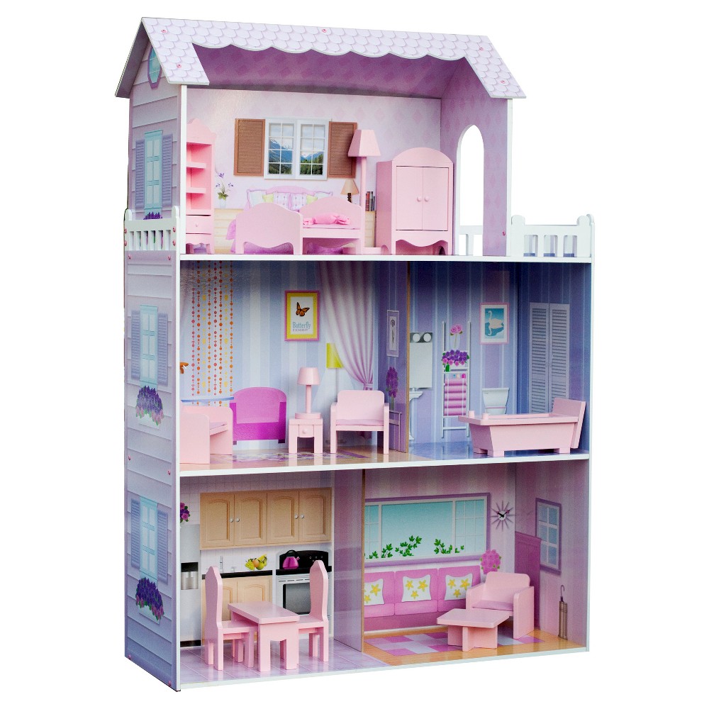 Photos - Doll Accessories Teamson Olivia's Little World Tiffany 3-Story Wooden Doll House for 12" Dolls 