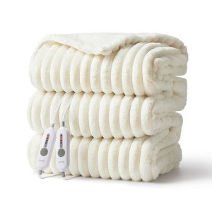 COZONY Ultra-Soft Striped Faux Rabbit Fur Blanket, 4 Warmth Levels, 10-Hour Timer, Safety Certified - 1 of 4