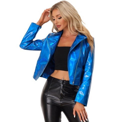 Allegra K Women's Metallic Biker Holographic Shiny Jackets - image 1 of 4