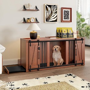 HTUTWOO Dog Crate Furniture, Modern 2-in-1 Dog House, Wooden Side Table, End of Bed Bench Ottoman with Removable Cushion for Bedroom, Living Room - 1 of 4