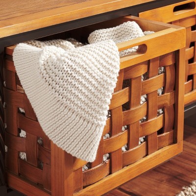Filbert Brown Transitional Wooden Storage Bench with Iron Frame