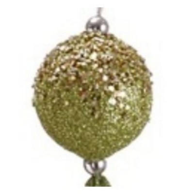 Lime Green Glittered Ball Ornament with Tassels