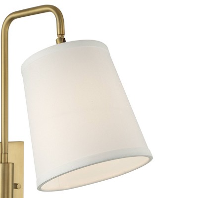 Luca Warm Brass 18" Swing Arm Plug-In Wall Lamp with White Shade