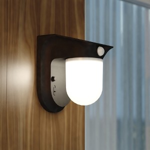 VAXCEL 1 Light Black Solar Powered LED Outdoor Wall Jar Light, Motion Sensor, Dusk to Dawn, White Frosted Shade - 1 of 4