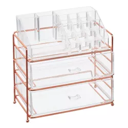 mDesign Plastic Cosmetic Storage Organizer Caddy, 16 Section - Rose Gold/Clear
