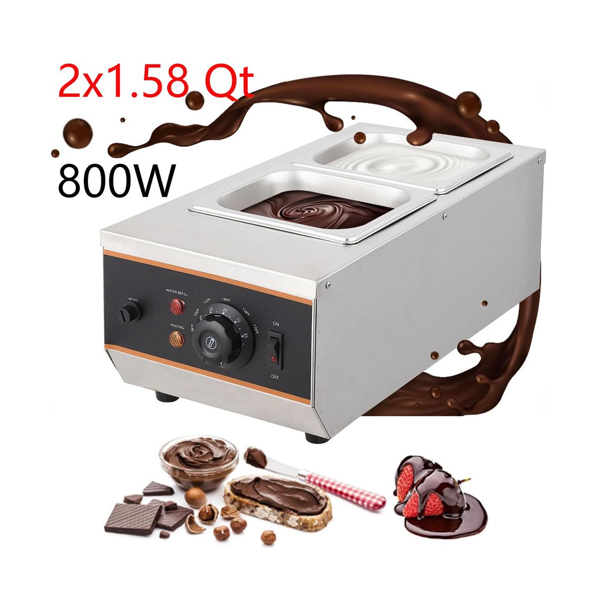Commercial Chocolate Tempering Machine 2x1.58 QT Food Warmer 800W With TEMP Control