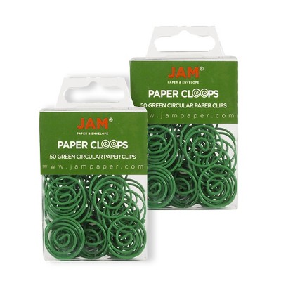 JAM Paper Colored Circular Paper Clips Round Paperclips Green 2 Packs of 50 2187135B