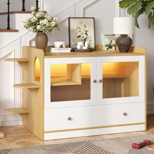 INFURNIC Decorative Storage Cabinets Cat Litter Box Enclosure with Drawer Stairs and Side Table Design, White, 43"*23.6"*27.95" - 1 of 4