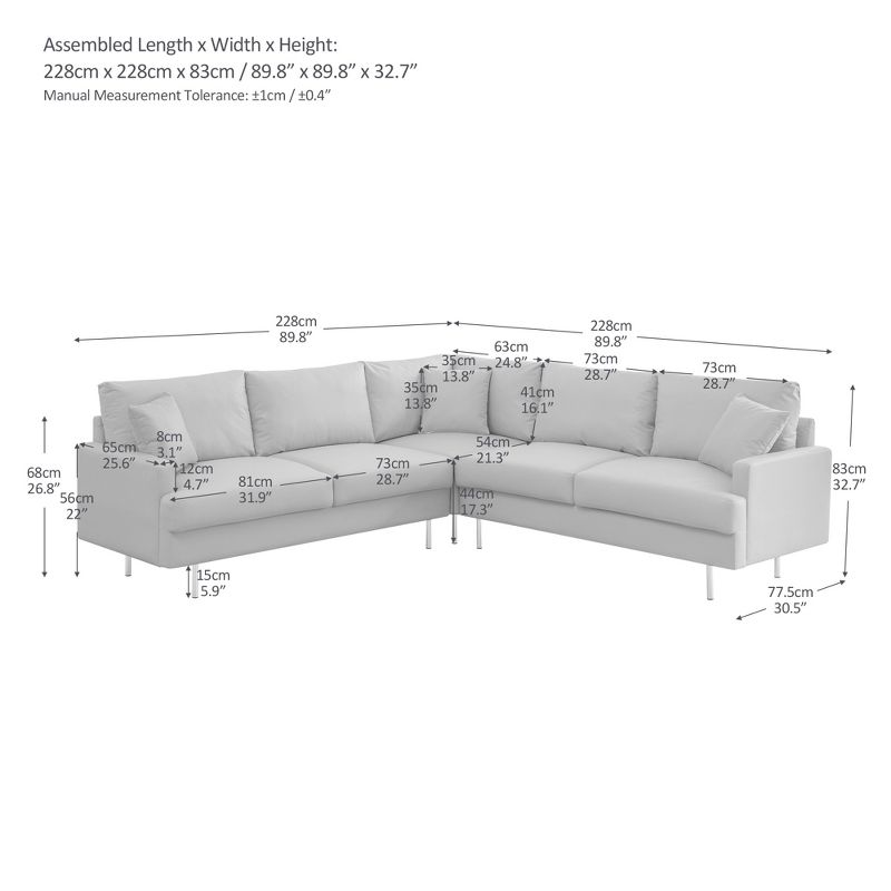 89.8" L-Shaped Corner Sectional Technical Leather Sofa with Pillows 4A - ModernLuxe, 4 of 13