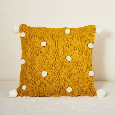 Cable Knit Square Throw Pillow with Pom Poms - Opalhouse™ designed with Jungalow™