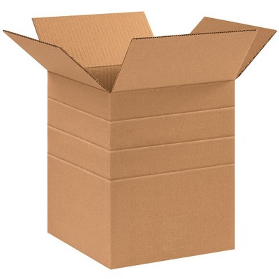 The Packaging Wholesalers Multi-Depth Corrugated Boxes 10" x 10" x 12" Kraft 25/Bundle BS101012MD