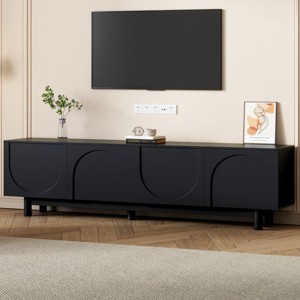 70.8" Mid-Century Modern TV Stand for 78 Inch TV with Arch Doors and Solid Wood Legs for Living Room-Baofuwish - 1 of 4