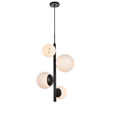 Elegant Lighting Wells 18 inch pendant in black with white shade