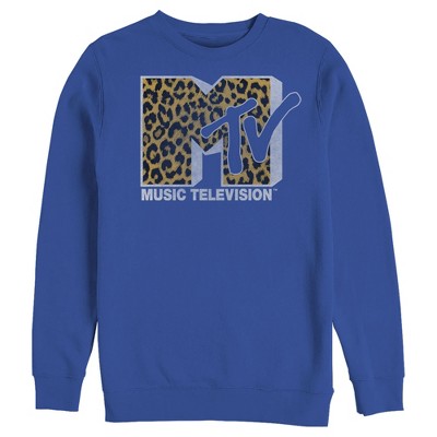 Men s MTV Cheetah Print Logo Sweatshirt Royal Blue Small