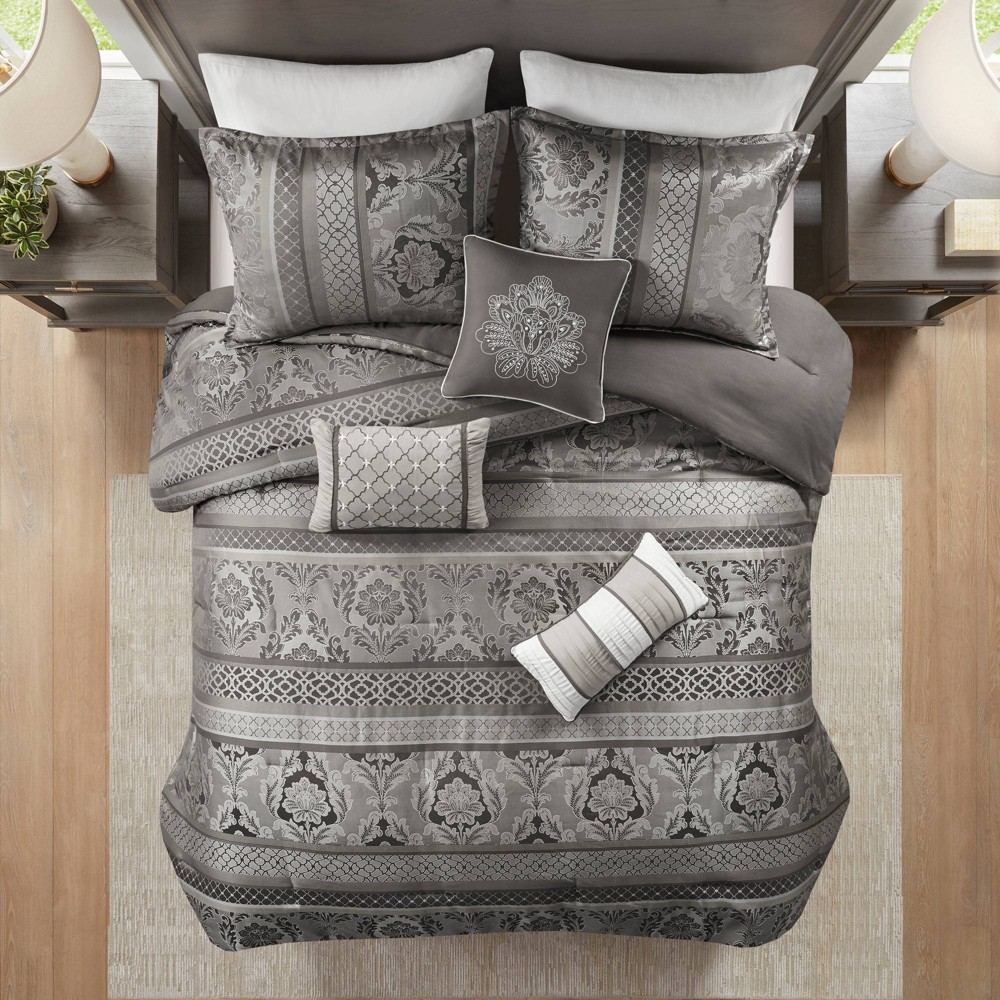 UPC 086569896896 product image for 7pc King Mirage Polyester Jacquard Comforter Bedding Set Gray | upcitemdb.com
