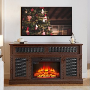 58" TV Stand with 23" Electric Fireplace Insert, Embossed Pattern Media Console with Sliding Door, Open and Closed Storage for Living Room or Bedroom - 1 of 4