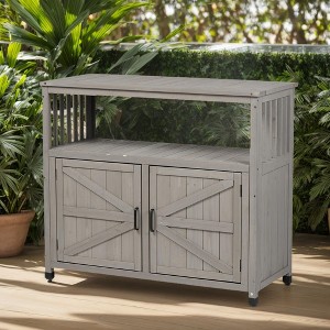 NicBex Outdoor Potting Bench with Storage Cabinet and Metal Table Top for Patio, Garden Furniture Wood Workstation, Grey - 1 of 4