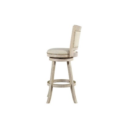 Ivory Wire-Brush Swivel Wood Bar Stool with Linen Upholstery
