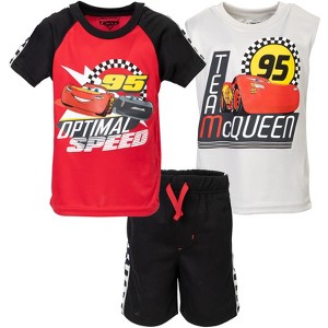 Disney Lion King Toy Story Mickey Mouse Cars T-Shirt Tank Top and French Terry Shorts 3 Piece Outfit Set Toddler - 1 of 4