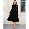 Women's Ruffle Mock Neck Long Sleeve Smocked Midi Dress Casual Floral Print Elastic Waist Tiered Long Dress Black M - 2 of 4