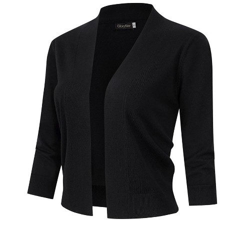 Women s 3/4 Sleeve Cropped Cardigan Sweaters Open Front Knit Short Bolero Shrugs Black M - image 1 of 4