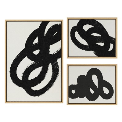 Kate and Laurel Sylvie Black Path Follow the Path and This Way Framed Canvas by Rocket Jack, 3 Piece, Natural