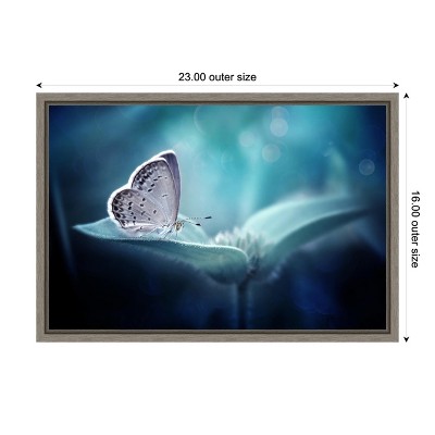 Butterfly and Blue Flower Canvas Print with Greywash Frame